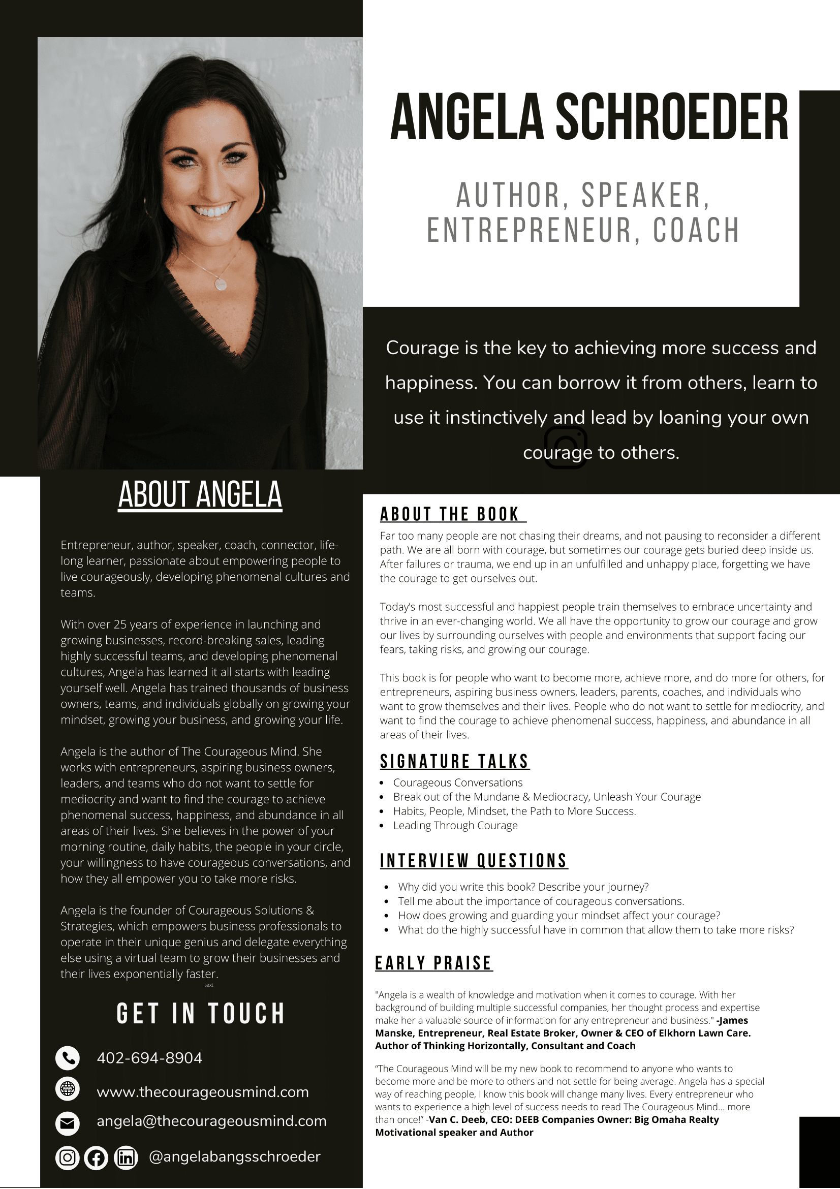 One Pager of Angela Schroeder - The Courageous Mind